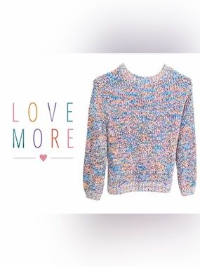 Love More Pink and Blue Crew Neck Sweater Cozy Knit